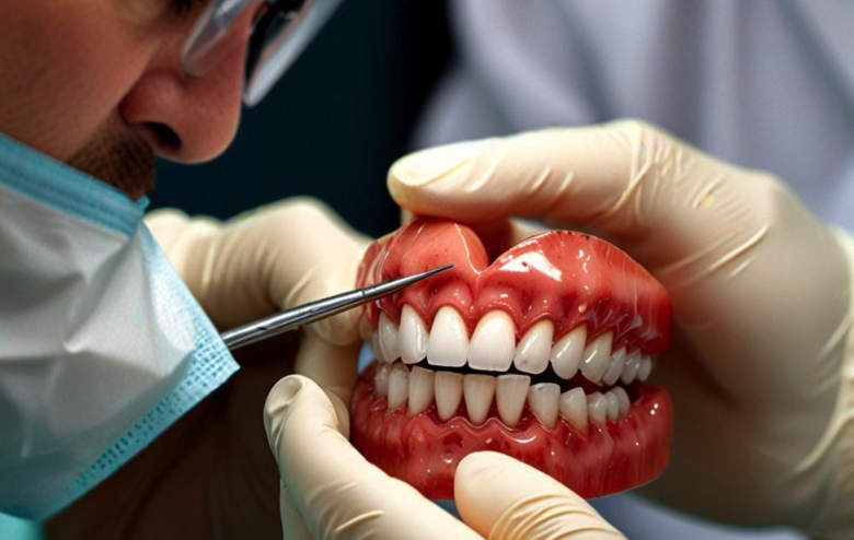 Periodontist examining a patient's gums and teeth